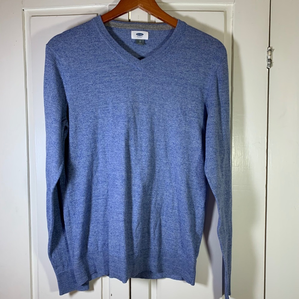 Old Navy Mens Blue Heather V-Neck Cotton Blend Knit Sweater Small Casual Preppy